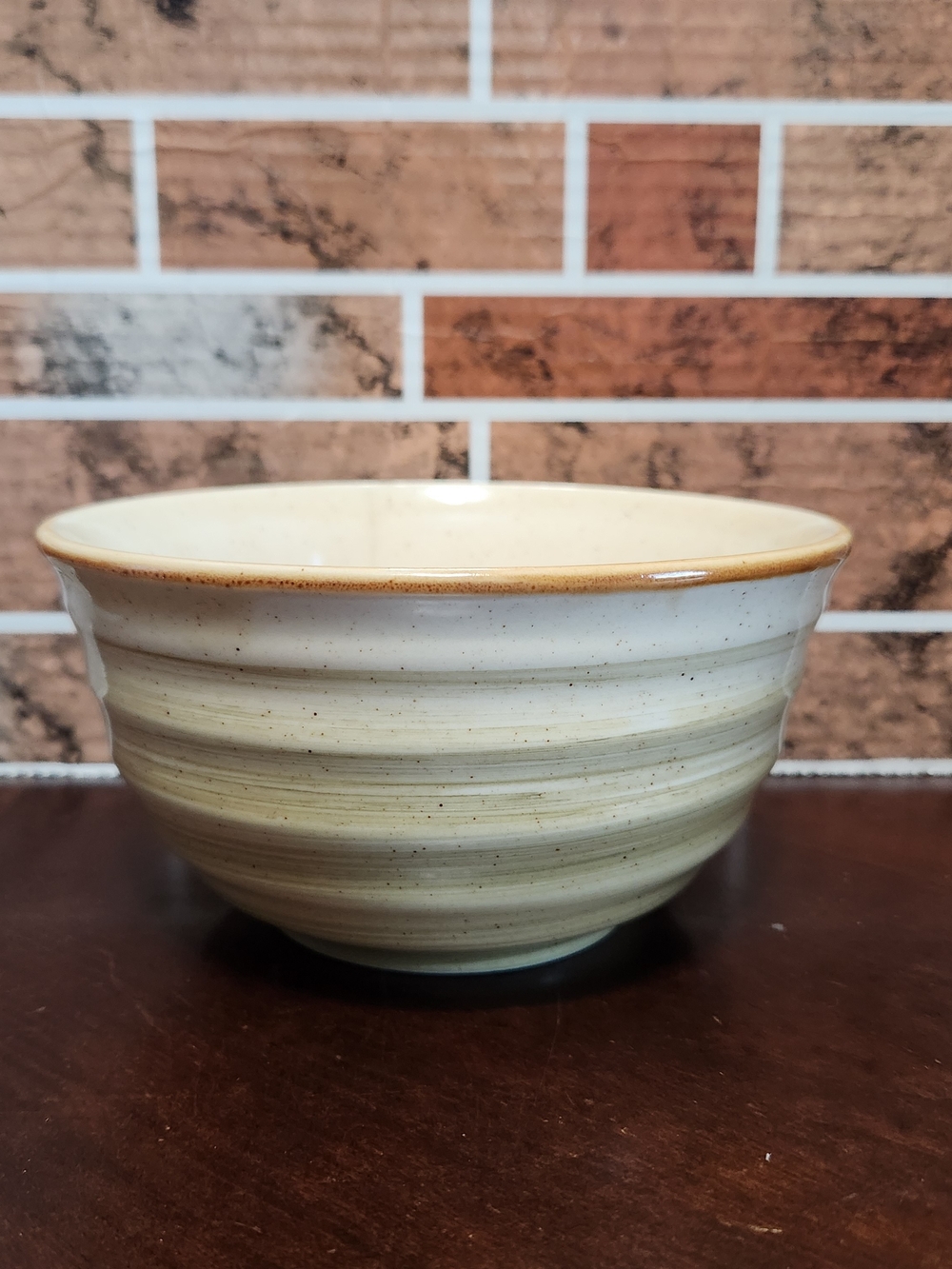 Gibson Cream and Tan Glazed Ceramic Serving Bowl